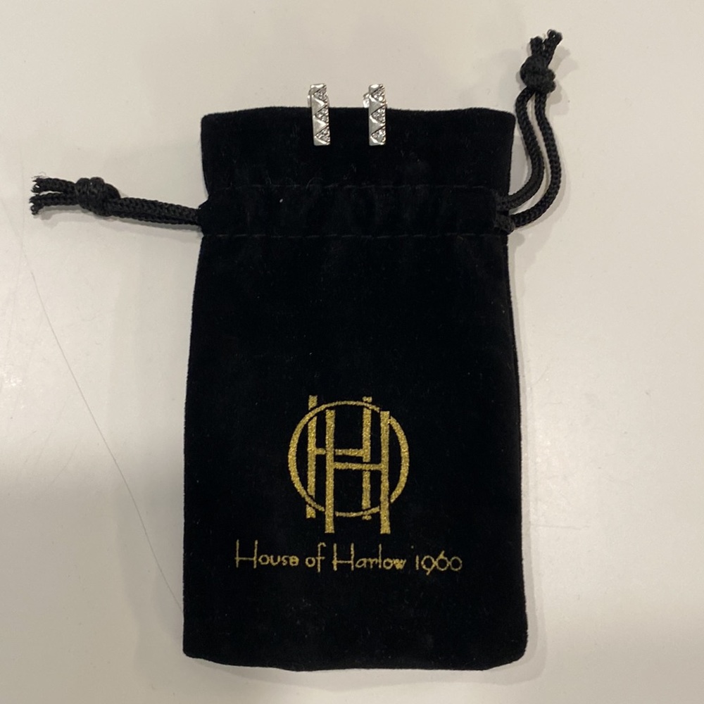 House of Harlow silver bar earrings with crystals